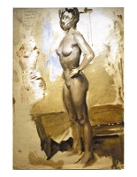 Standing female nude with hands on hips