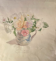 A bouquet of flowers in a jug