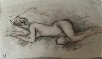 Sleeping nude, with head on pillow