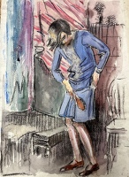 Girl brushing skirt, c.1925