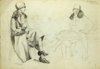 Study of seated woman with fur...