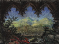 Landscape viewed through a gothic arch