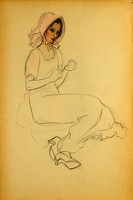 Study of a seated lady with pink hat