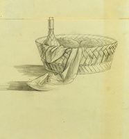 Still life of basket with wine