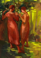 Two women in a sunlit glade, circa 1930