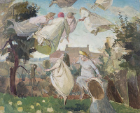 Oil sketch for Flying Applepickers