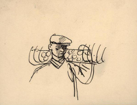Sketch of man carrying a hay-tedder 