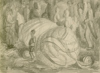 Composition with figures and spheres