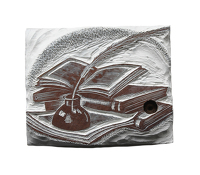 Book with quill pen and ink bottle