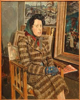 The artist's mother  in his studio
