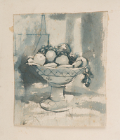 A study of fruit in a porcelain bowl. 