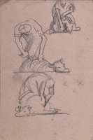 Sheet of sketches with man sheering...