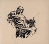 Sketch of a seated woman carrying...