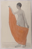 Full length nude with orange drape