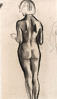 Rear View, standing female nude