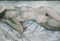 Nude lying on a white sheet