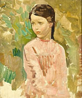 Study of a young girl in a pink dress
