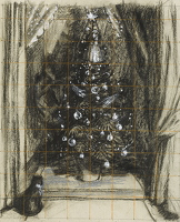 Christmas tree with cat, circa 1952