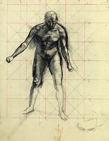 Study of a naked man, leaning forward