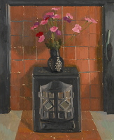 Woodburner with Cosmos in a vase