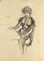 Woman seated at a table, circa 1900
