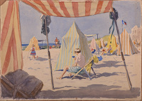 Beach tents, south coast, circa 1950
