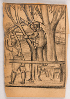 Men cutting a limb from a tree