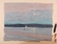 Sailing boat by moonlight