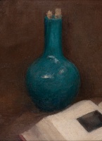 Still life of a blue vase with an...