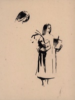 Sketch of a woman carrying pot plants