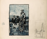 Sketches of a helmsman at the wheel