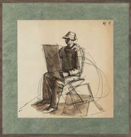 The Artist seated sketching, circa 1960