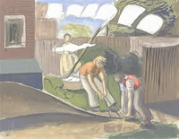 Mending the garden fence, c.1940