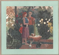 Figures in a garden,  circa 1930