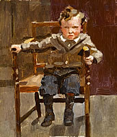 Portait of a young boy seated to one...